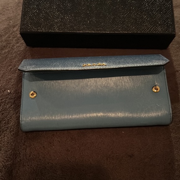 PRADA 2- Tone Blue saffiano leather Accordion wallet - Picture 5 of 8